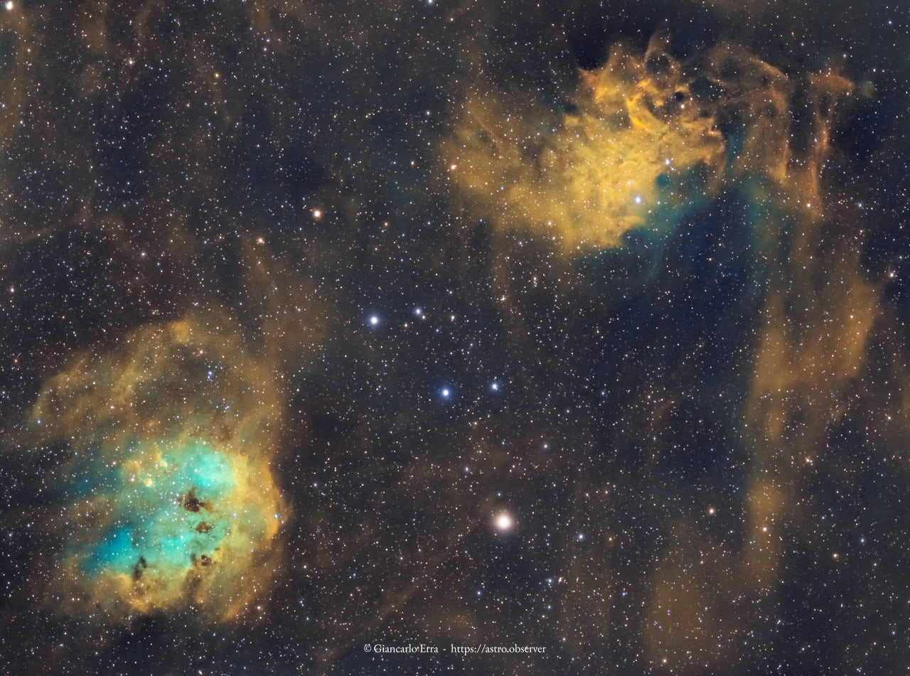 Tadpoles and Flaming Star – IC410, IC405 – Hubble Palette