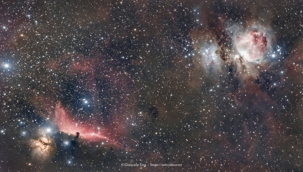 Orion, Flame and Horsehead Nebulae – M42, NGC 2024, IC 434
