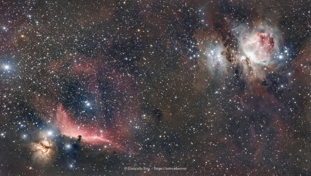 Orion, Flame and Horsehead Nebulae – M42, NGC 2024, IC 434